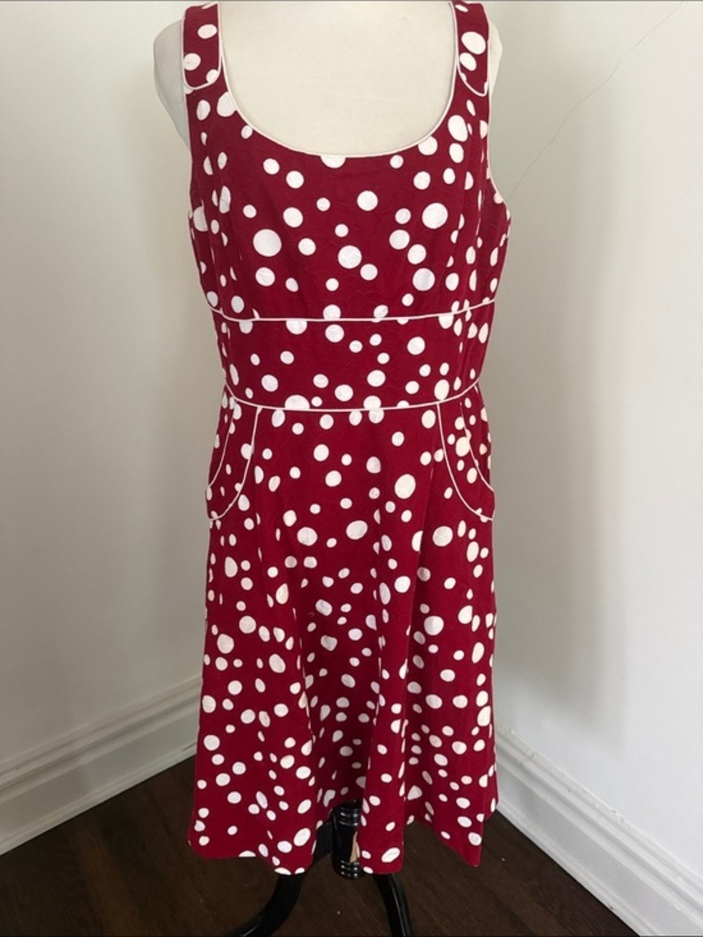 S.L. Fashions white on red polka dot sleeveless dress 12